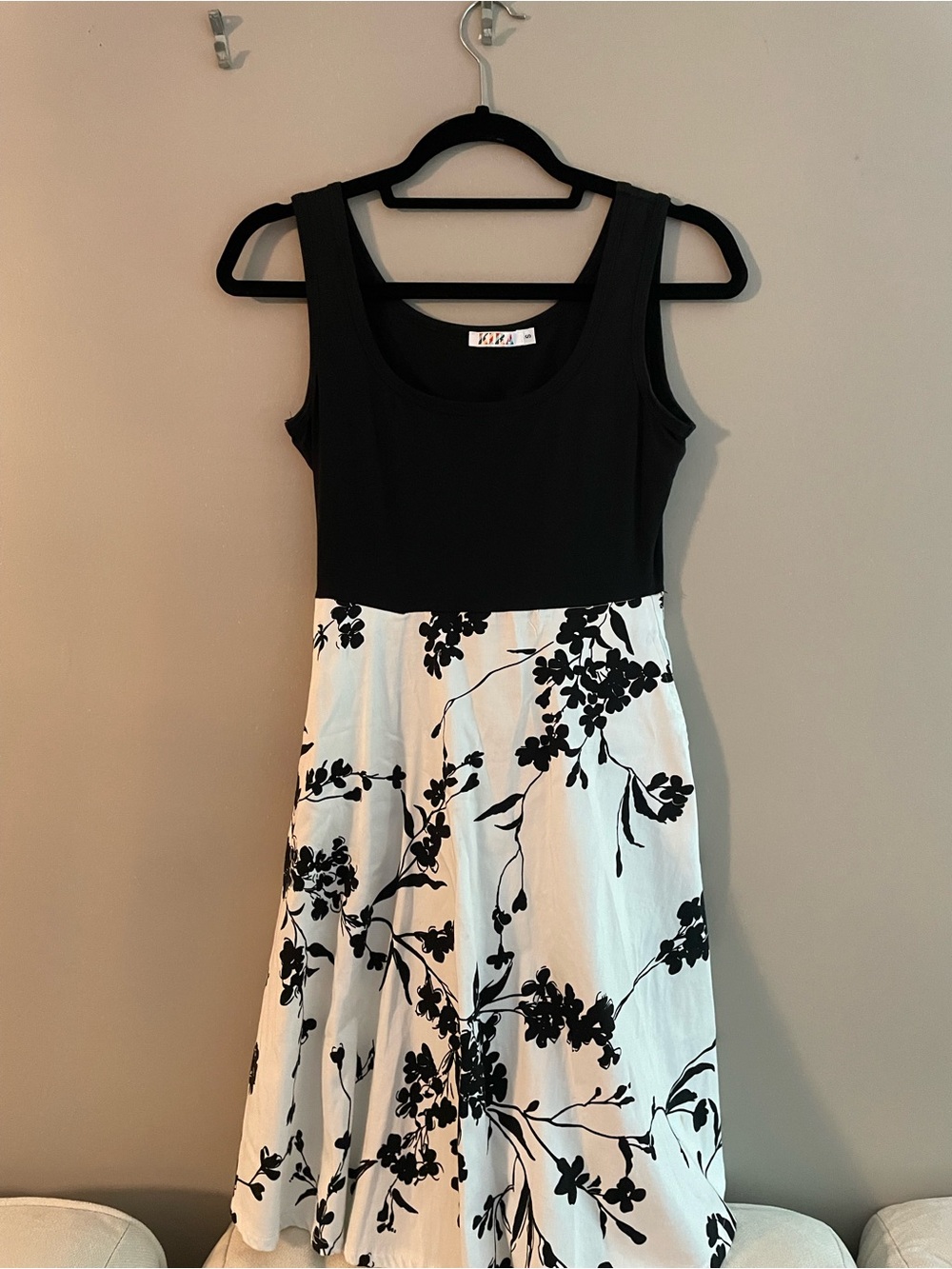 Black & White Floral Tank Fit-and-Flare Dress